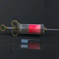 Detailed 3D Syringe Model Featuring Red Gray Metal Components And Needle