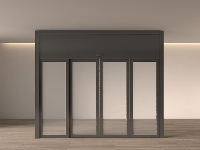 Black Sliding Door With Glass Panels In Room With Light Wall And Wooden Floor 3d model