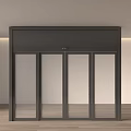 Black Sliding Door With Glass Panels In Room With Light Wall And Wooden Floor