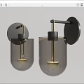 Pair of Modern Wall Sconces with Glass Shades and Black Metal Bases