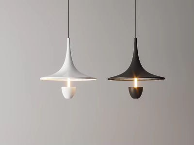 Two Modern White and Black Pendant Lights with Conical Shades for Home Lighting 3d model