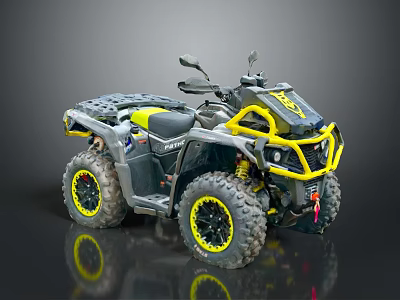 Black And Yellow Renegade All Terrain Vehicle With Large Off Road Tires And Sporty Design 3d model