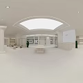 Modern Exhibition Space Interior With Large Abstract Colorful Artwork And Cactus Decor
