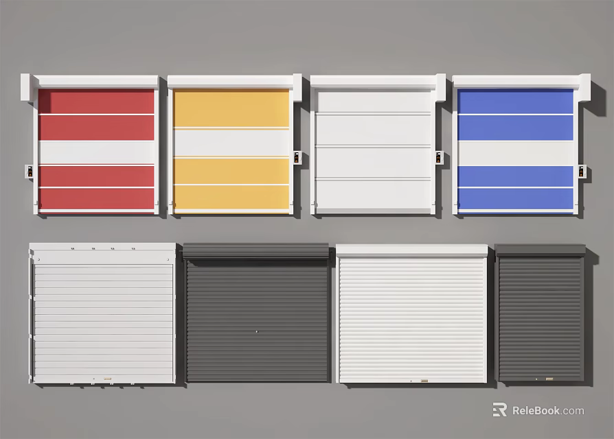 Various Colored Roller Shutters With Striped And Solid Designs For Exteriors 3d model 