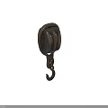 Vintage Industrial Pulley With Rope Wrapped Metal Wheel And Hook Design