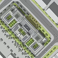 Modern Office Building With Glass Facade Landscaping And Parking Area In Business Complex