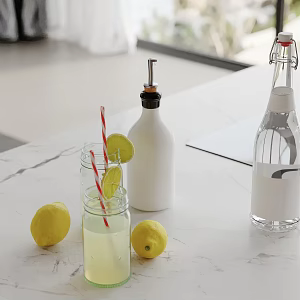 Modern Ornaments Combination Kitchen Ornaments Wine Bottle Cup Lemon 3d model