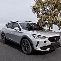 Silver Crossover SUV Parked Next to Tree on Gray Ground Under Sky