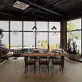 Bright Modern Café Interior With Large Windows Natural Light Bar Counter And Plant Decor