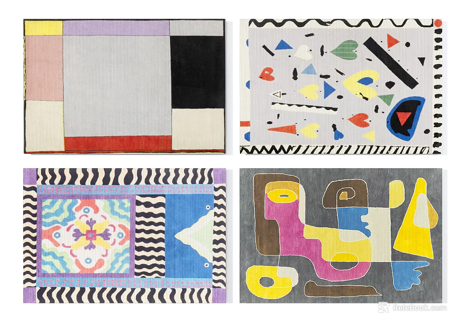 Vibrant Square Rugs Featuring Diverse Abstract Patterns And Colorful Geometric Designs 3d model