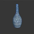 Decorative Blue And White Ceramic Vase With Spiral Patterns And Striped Design