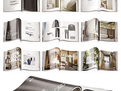 Open Magazines Featuring Interior Design Lifestyle Photos On Multiple Pages 3d model