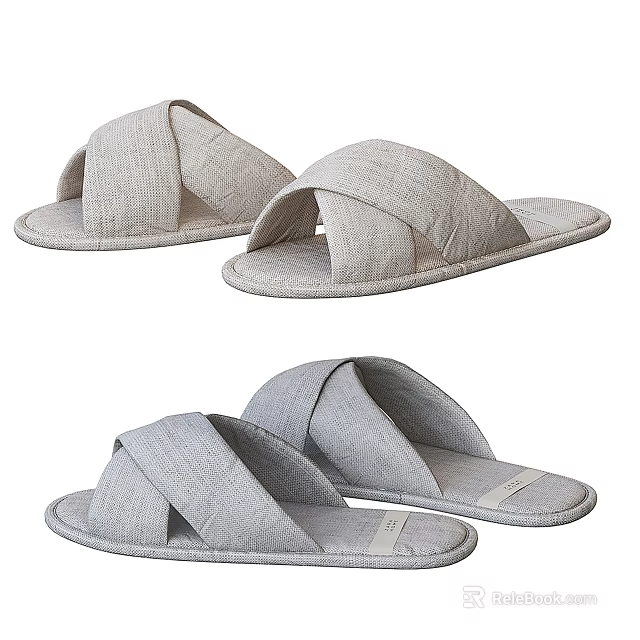 Comfortable Gray Indoor Slippers With Cross Band Design For Home Use 3d model 