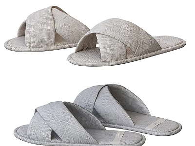 Comfortable Gray Indoor Slippers With Cross Band Design For Home Use 3d model