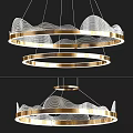 Modern Gold Chandelier With Layered Circular Rings And Wavy Patterns Design