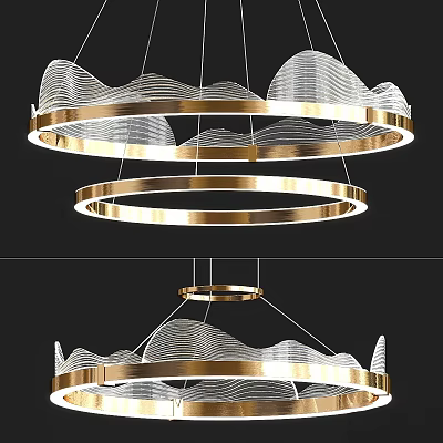 Modern Gold Chandelier With Layered Circular Rings And Wavy Patterns Design 3d model Modern Gold Chandelier With Layered Circular Rings And Wavy Patterns Design 3d model