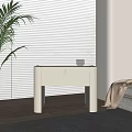 Modern Minimalist Bedside Table With Drawer Glass Top And Wooden Floor Near Roller Blinds