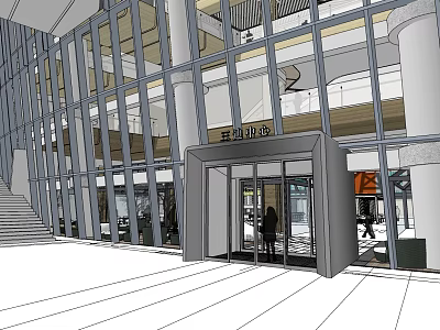 Station Center Building With Large Glass Windows Modern Exterior And Glass Door Entrance 3d model