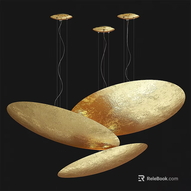 Elegant Modern Golden Oval Pendant Light With Multiple Hanging Discs Design 3d model
