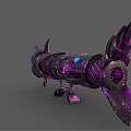 Stylish Xenon Themed Weapon With Purple Pink Splatters Mechanical Structure And Decorative Blades