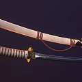 Traditional Japanese Samurai Sword Weapon with Sharp Blade Ornate Handle and Green Scabbard