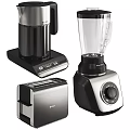 Modern Silver And Black Kitchen Appliances Including Coffee Maker Blender And Toaster 3d model