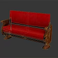 Red Upholstered Sofa with Wooden Arms and Elegant Classic Design