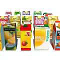 Assorted Juice Drink Packaging From Various Brands Including 100% Juice And Oranges