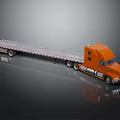 Orange Modern Flatbed Truck With Wooden Flatbed And Multiple Wheels