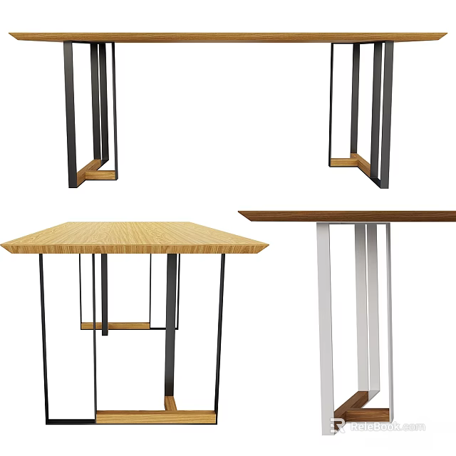 Modern Simple Dining Table With Wooden Top And Metal Leg Designs 3d model 