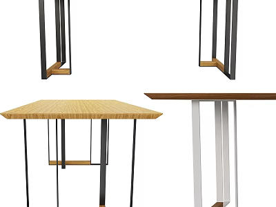 Modern Simple Dining Table With Wooden Top And Metal Leg Designs 3d model