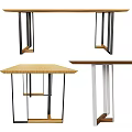 Modern Simple Dining Table With Wooden Top And Metal Leg Designs
