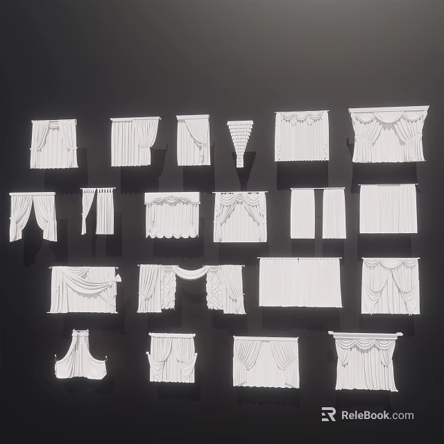 Stylish Curtain Collection with Various Designs Decorative Details and Draped Styles 3d model 