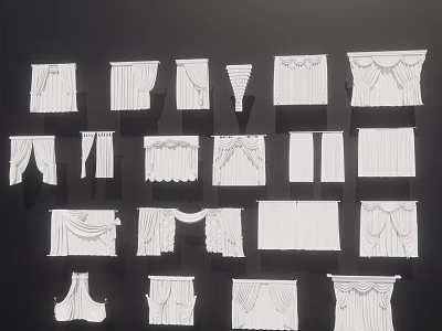 Stylish Curtain Collection with Various Designs Decorative Details and Draped Styles 3d model