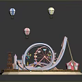 Colorful Amusement Park Scene With Carousel Ferris Wheel And Hot Air Balloons