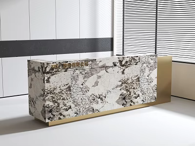 Modern Reception Desk With Marble Surface Gold Frame And White Wall Background 3d model