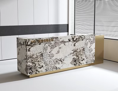 Modern Reception Desk With Marble Surface Gold Frame And White Wall Background 3d model