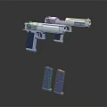 Blue And White Modern Pistol With Detachable Magazines 3D Rendering Design