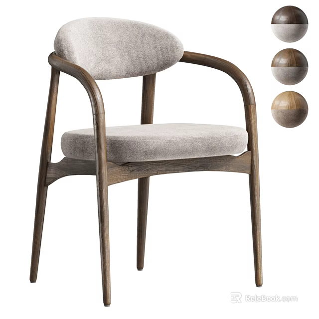 Modern Single Chair With Wooden Frame Curved Armrests And Light Gray Upholstered Seat 3d model 
