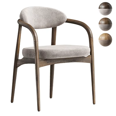 Modern Single Chair With Wooden Frame Curved Armrests And Light Gray Upholstered Seat 3d model