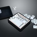 Domino Board Game Entertainment Set with Black Storage Box and Scattered White Tiles