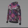 Fashionable Hooded Sweatshirt With Vibrant Leaf Pattern In Pink Purple White Colors