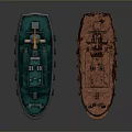 Modern And Rusty Tugboats With Green Hull And Rusted Deck Structures