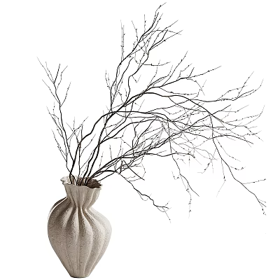 Bulbous Fabric Vase With Slender Decorative Twiggy Branches For Modern Home Decor 3d model