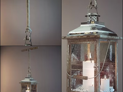 Vintage Lantern Style Chandelier With Glass Panels Metal Frame And Candle Accents 3d model