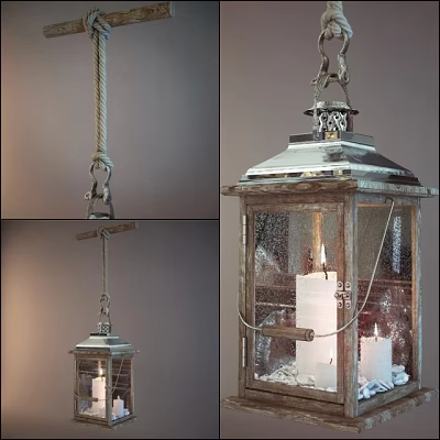 Vintage Lantern Style Chandelier With Glass Panels Metal Frame And Candle Accents 3d model