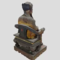 Traditional Wooden Seated Figure Sculpture With Intricate Robe Carvings And Decorative Base