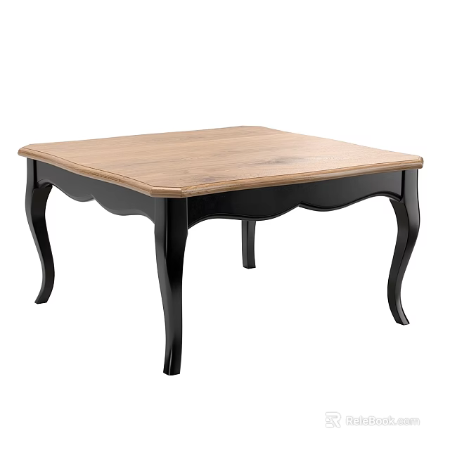 Elegant Wooden Dining Table With Light Oak Tabletop And Black Curved Legs 3d model 