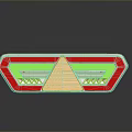 Red Rear Light With Triangle Design Reflective Surface And White Sections On Black Background