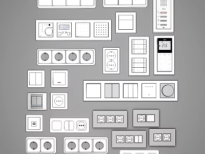 Various Types of Electrical Switch Panels With Sockets Controls and Designs 3d model